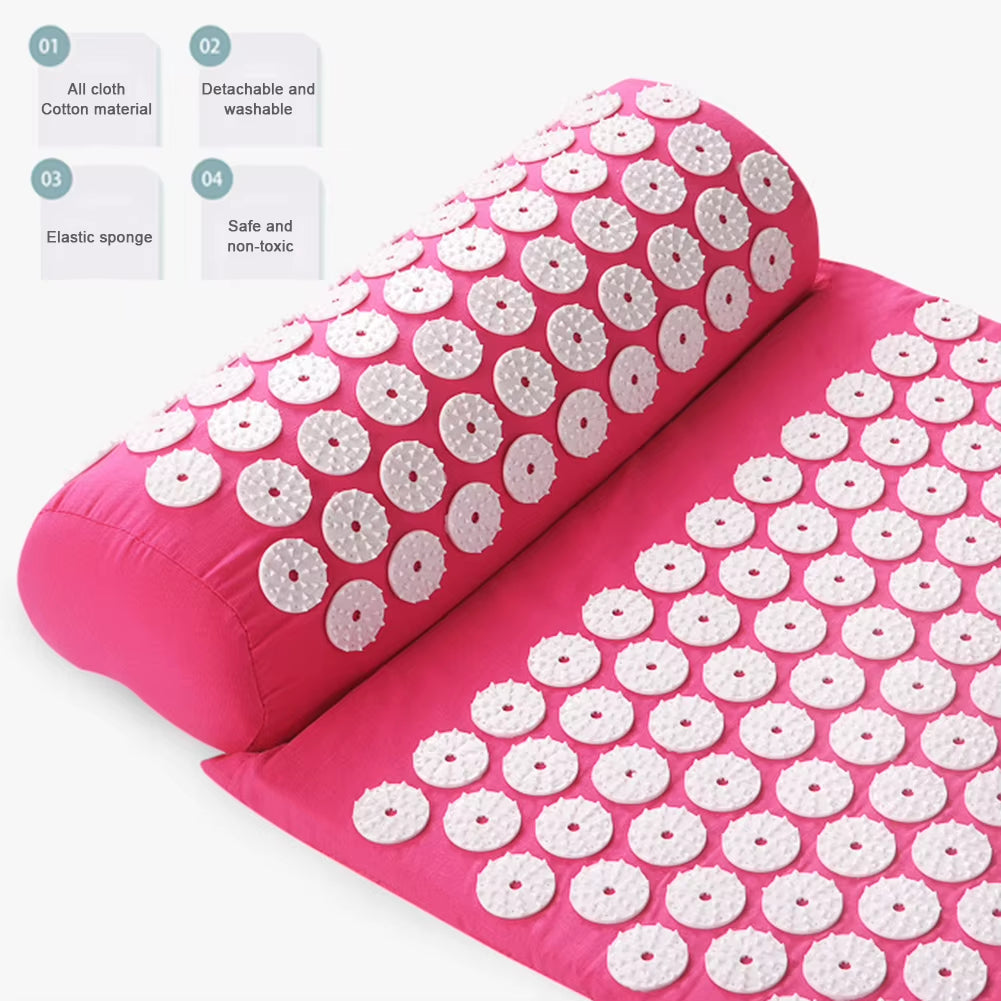 Acupressure Pillow with Storage Bag for Neck Back Foot Massage Pads Acupressure Mat Pillow Set Improves Bloods Circulation Mat