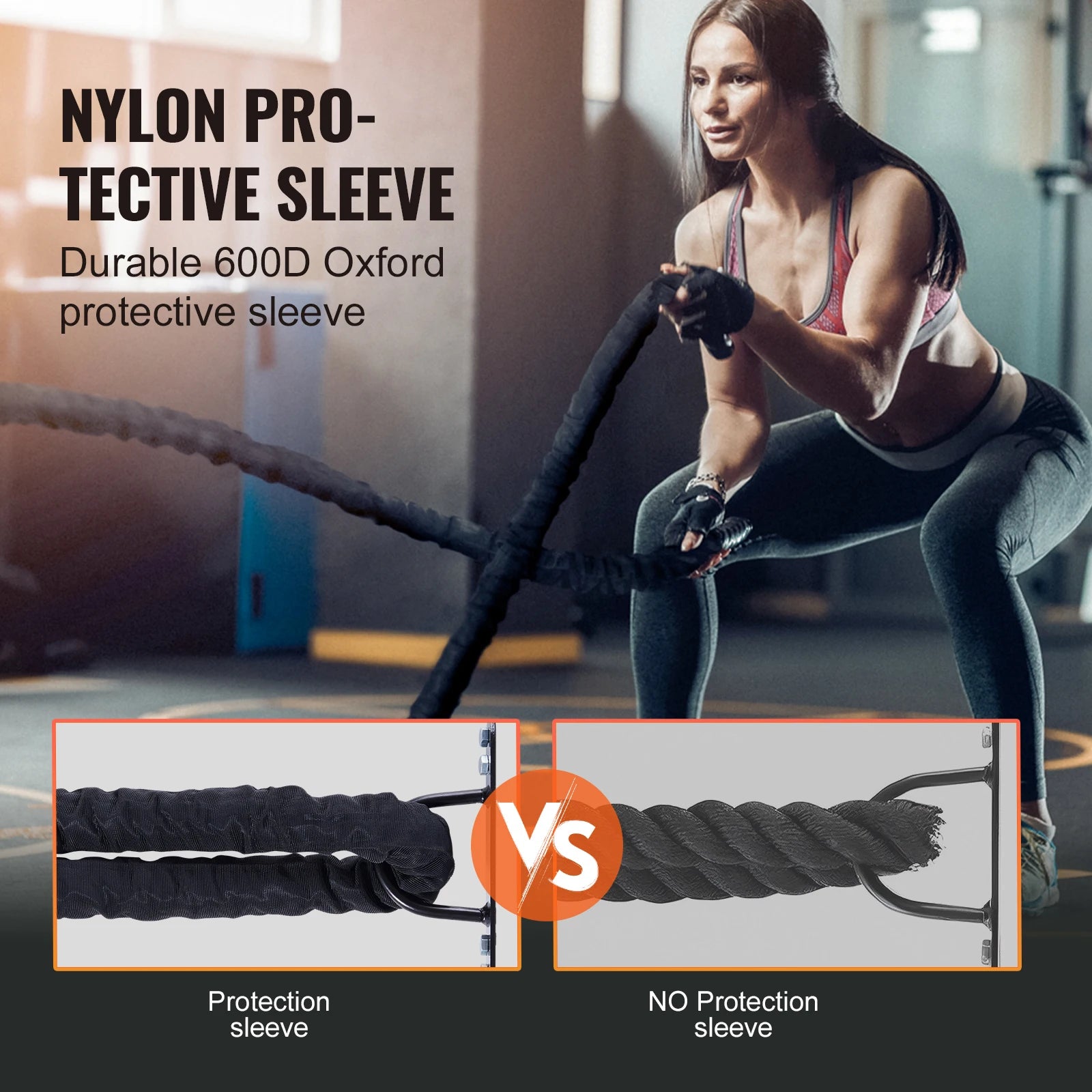 Succebuy Battle Rope Polyester Exercise Rope Battle Exercise Equipment with Protective Sleeve Anchor Heavy Weighted Pull Rope