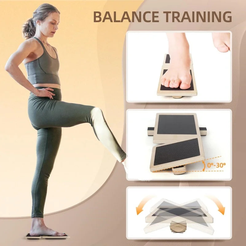 Single Foot Balance Board Ankle Strengthener Exerciser Sprained Non-Slip Wood Wobble Board Physical Therapy Posture Corrector