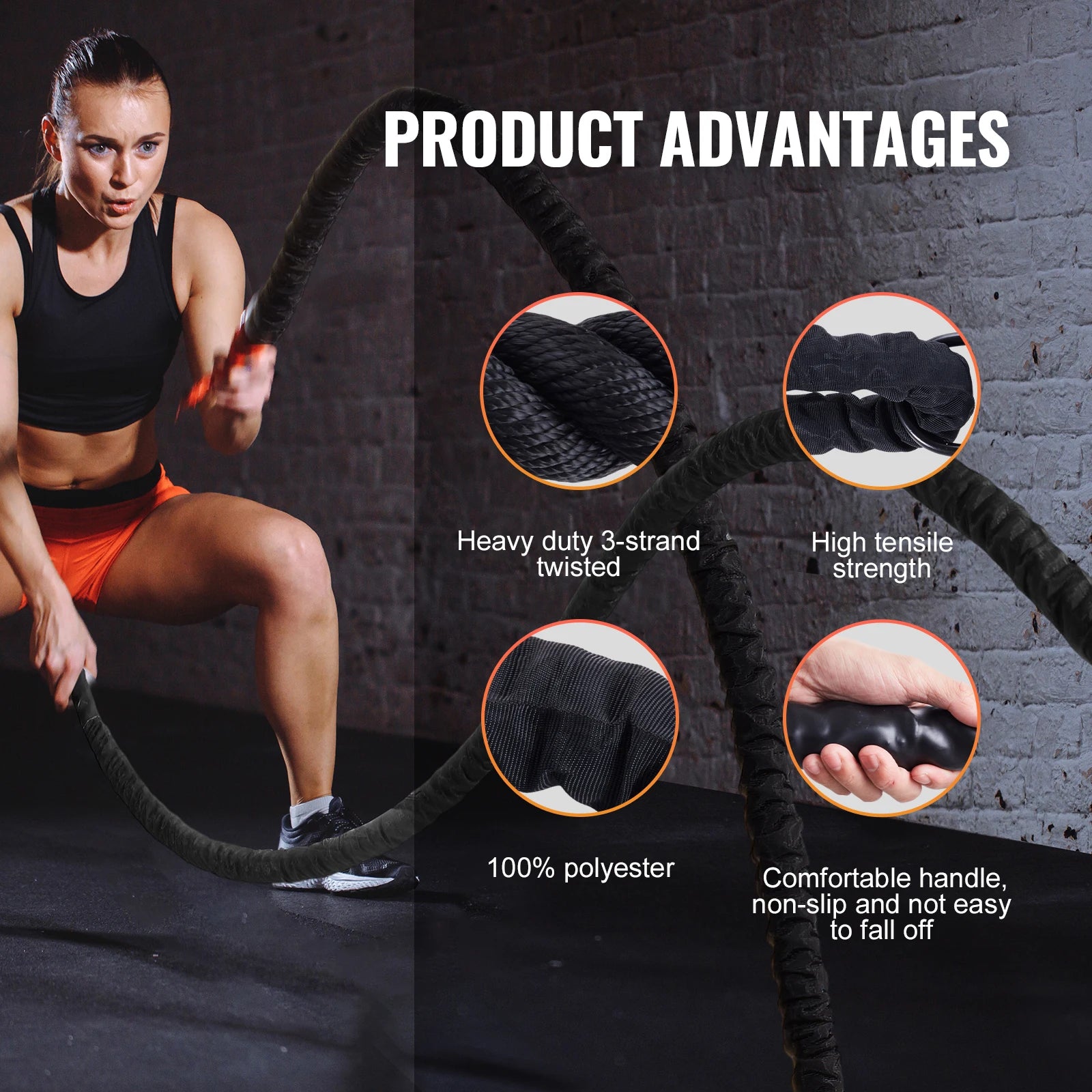 Succebuy Battle Rope Polyester Exercise Rope Battle Exercise Equipment with Protective Sleeve Anchor Heavy Weighted Pull Rope