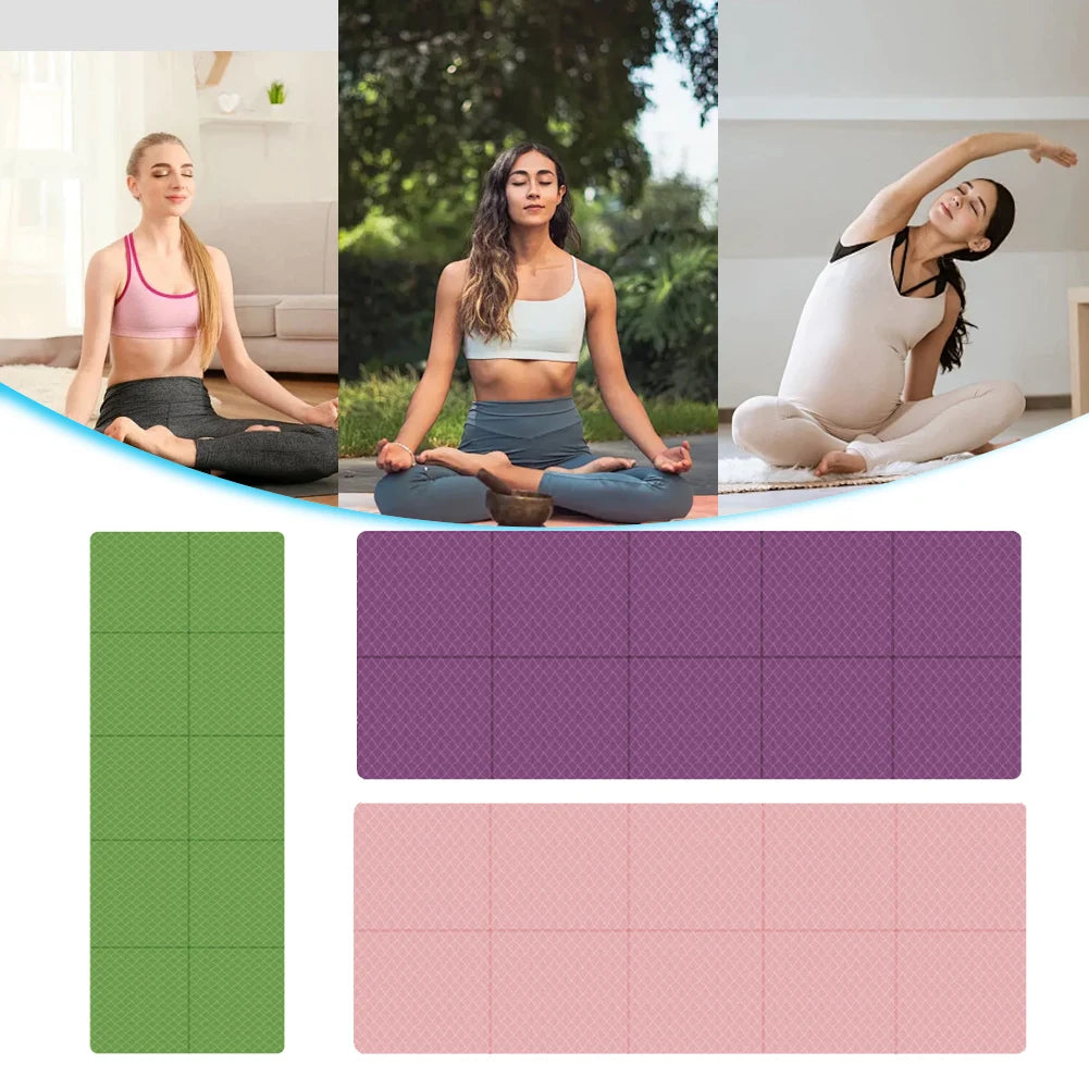 Foldable Yoga Mat Folding Fitness Exercise Mat Double Sided TPE Pilates Mat Non-Slip Multifunction for Women Men & Children