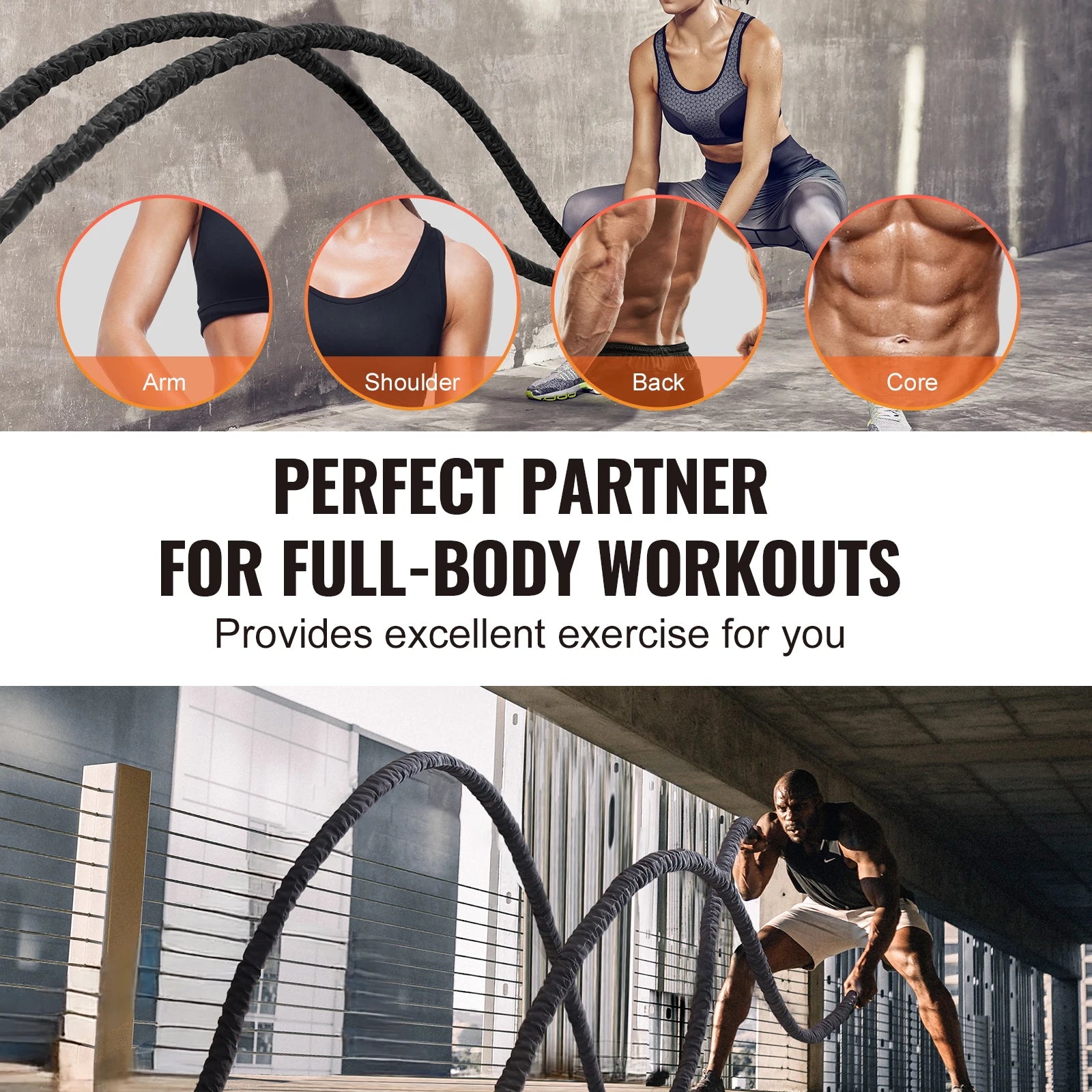 Succebuy Battle Rope Polyester Exercise Rope Battle Exercise Equipment with Protective Sleeve Anchor Heavy Weighted Pull Rope