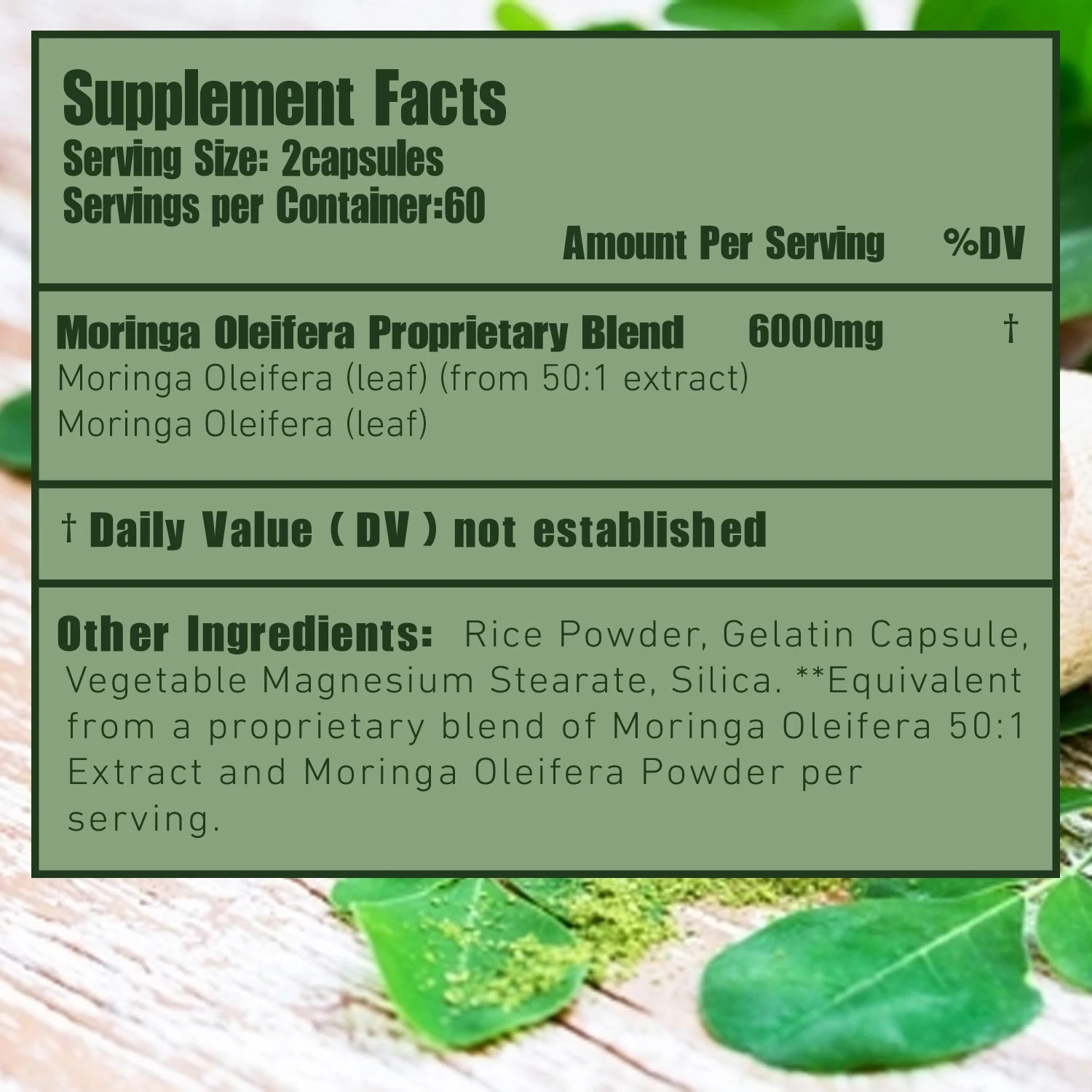Moringa 6000Mg - Support Immune System, Energy, Metabolism, Antioxidants - 120 Capsules