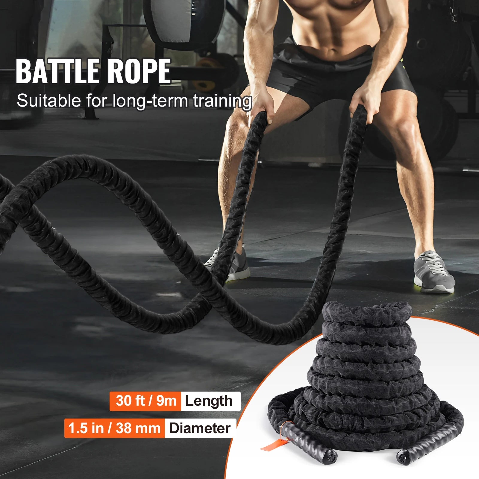Succebuy Battle Rope Polyester Exercise Rope Battle Exercise Equipment with Protective Sleeve Anchor Heavy Weighted Pull Rope